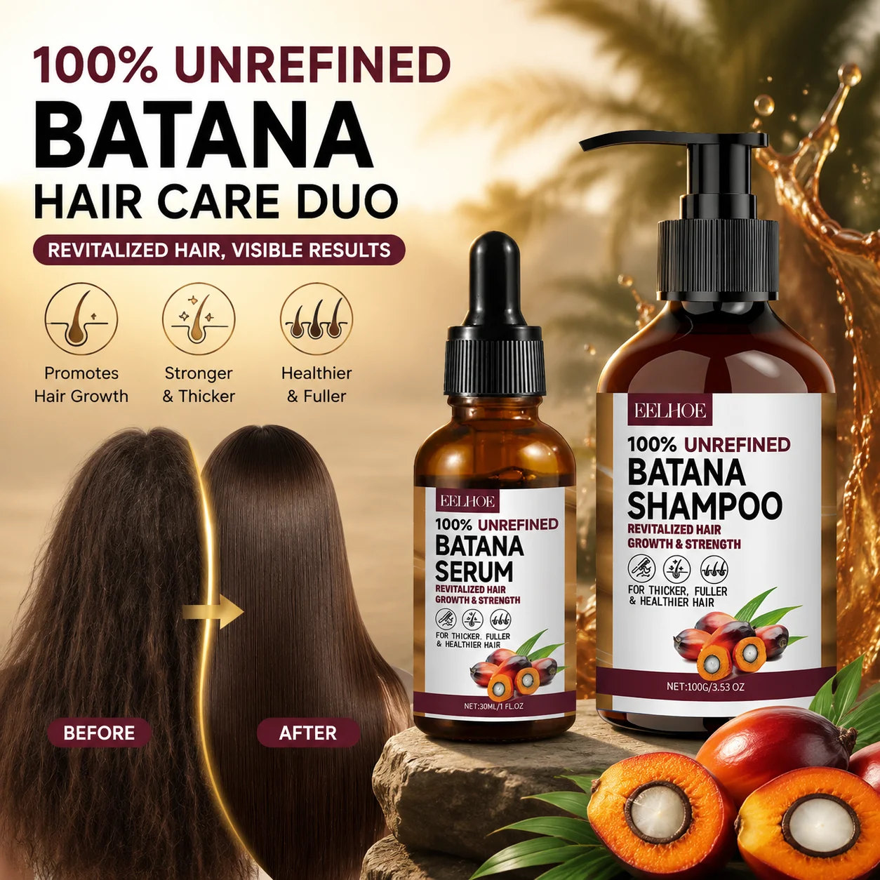 Set Shampoo all'Olio di Batana, Siero per Capelli, Trattamento Nutriente Profondo, Riparazione Capelli Secchi e Crespi, Trattamento Naturale per Capelli Lisci e Lucenti