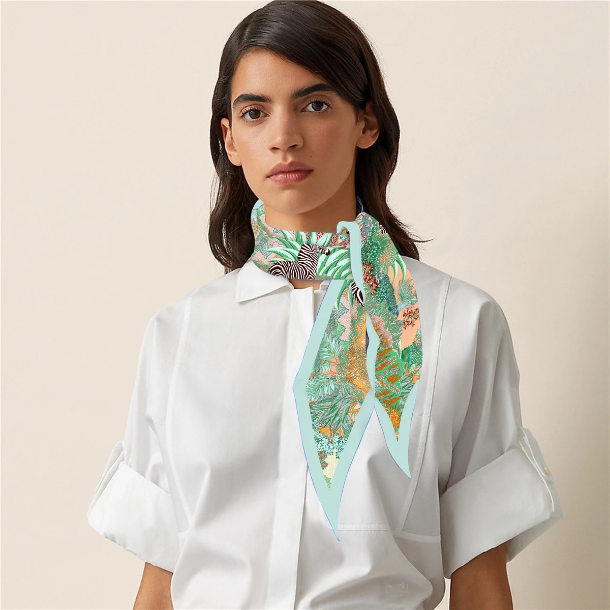2023 New Fashion Jungle Zebra Diamond Scarf Horse Brand Silk Scarf Woman Luxury Bandana Headband Hijab Foulard Neckerchief Shawl 2