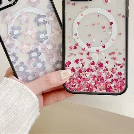 MagSafe Acrylic Flower Heart Phone Case Cover for IPhone 11 12 13 14 15 Pro Max Case for IPhone 15 Pro Max