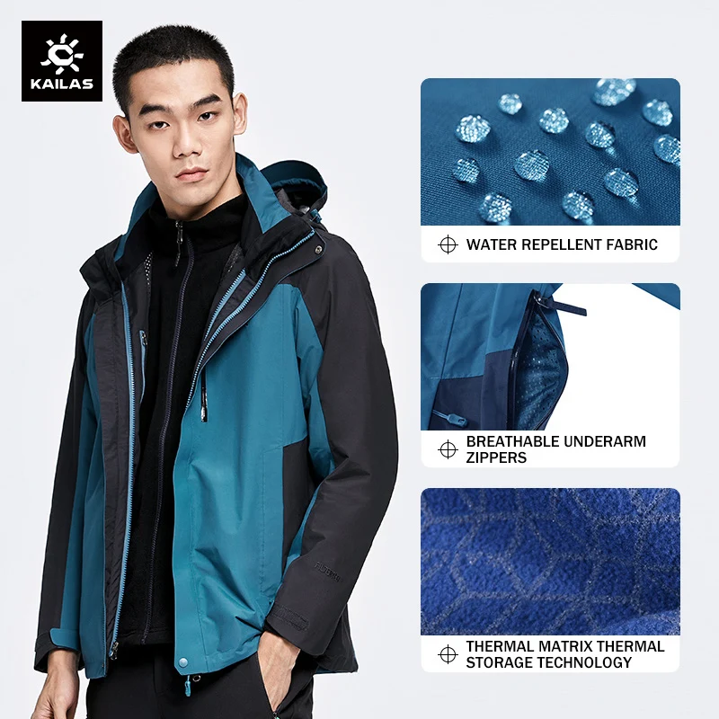 KAILAS 3 In 1 Down Jacket for Men Autumn/Winter Solid Warm Hiking Camping Skiing Windbreaker Outdoor Windproof Jackets KG110383 down jackets