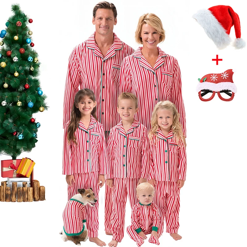 thumbnail image 1 of Conjuntos de pijamas navideños de alta calidad para toda la familia, pijamas con estampado de rayas a juego, ropa de dormir para mamá, papá, bebés y niños, ropa para el hogar, 1 of 5