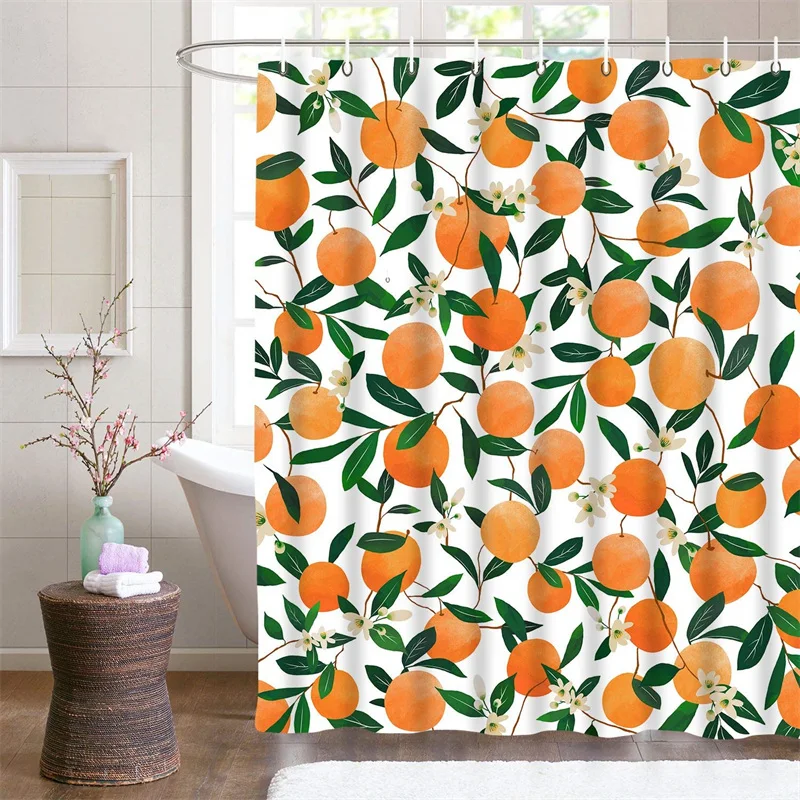 Allover Fruits Shower Curtain Liner Peach Lemon Strawberry Orange Papaya Print Bath Curtain With Hooks Waterproof For Bathtub shower curtains