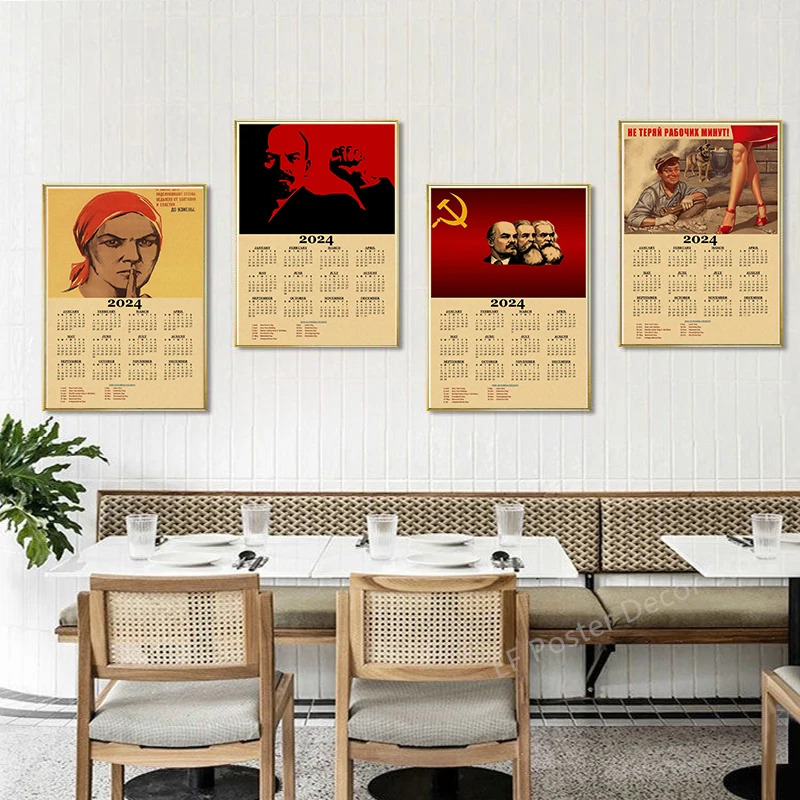Vintage Art Poster Calendar Celebrity Stalin Marx Lenin USSR CCCP Home Room Decor Painting Kraft Paper Prints Wall Picture