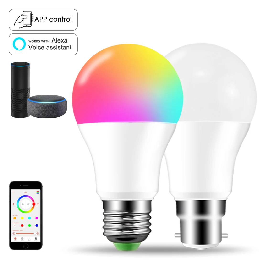 Smart LED Light Bulb Works With Alexa RGB Color Changing E27 Lamp 220V 110V APP Voice Control Dimmable Bluetooth-Compatible