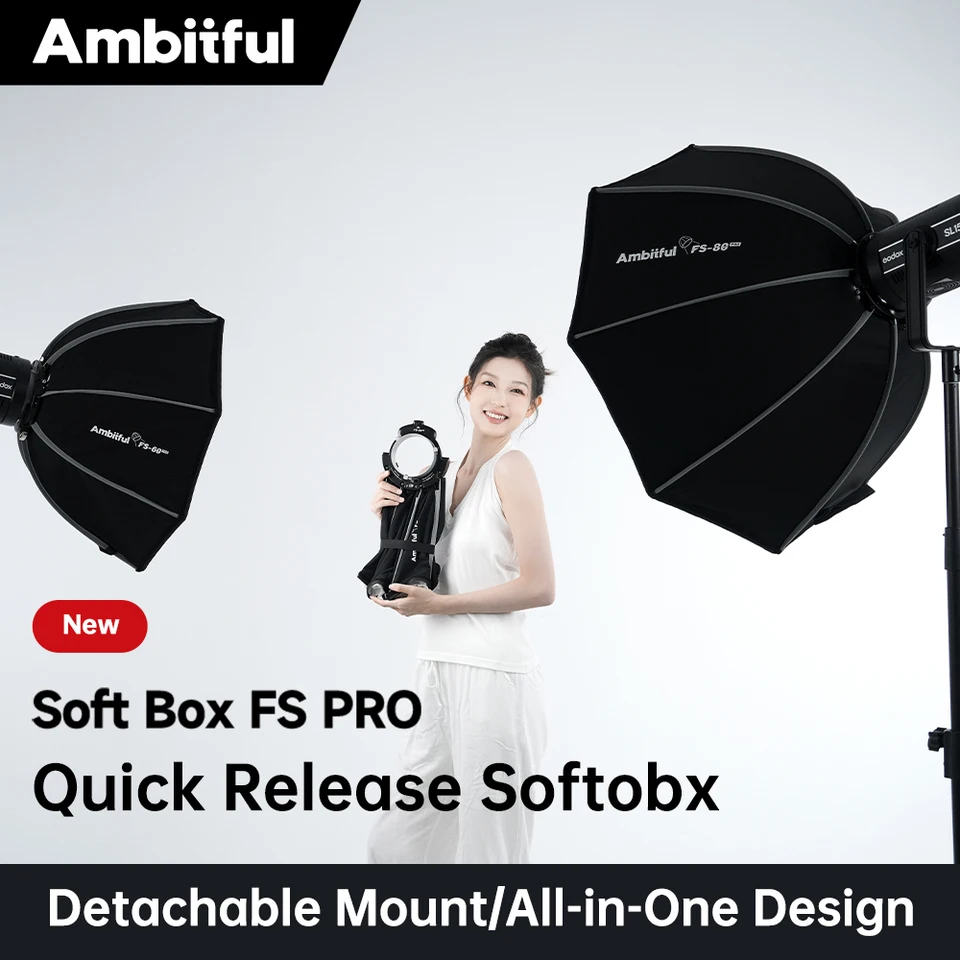 앰비트풀 FS-40PRO FS-60PRO FS-80PRO 퀵세팅 옥타곤 소프트박스 보웬스 마운트 (고독스, 아푸처, 소카니 스튜디오 LED 비디오 조명용)