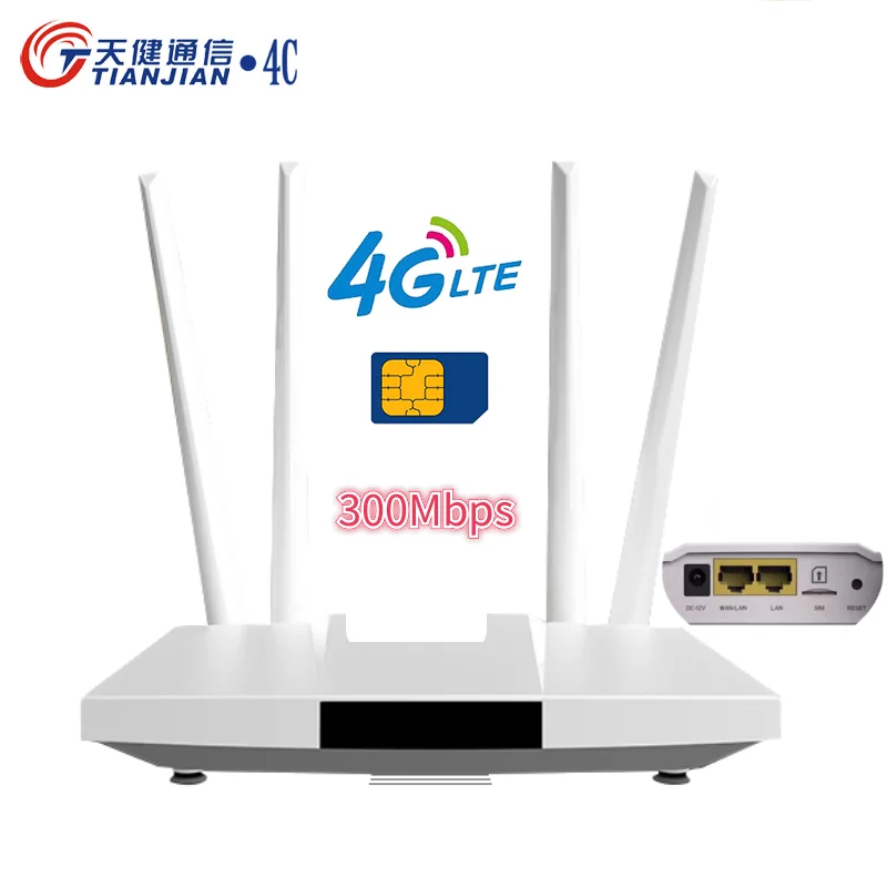 

TIANJIE 4g Wifi Router 300Mbps Unlocked Modem Wifi 4 External Antennas Home Hotspot With RJ45 Port CPE LTE Wireless Router