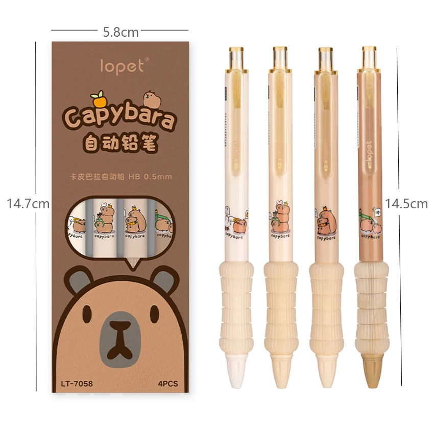 4 Pcs/Set Kawaii Capybara Automatic Pencil Cute 0.5mm Black Lead Soft Touch Writing Mechanical Pencils Student School Stationery