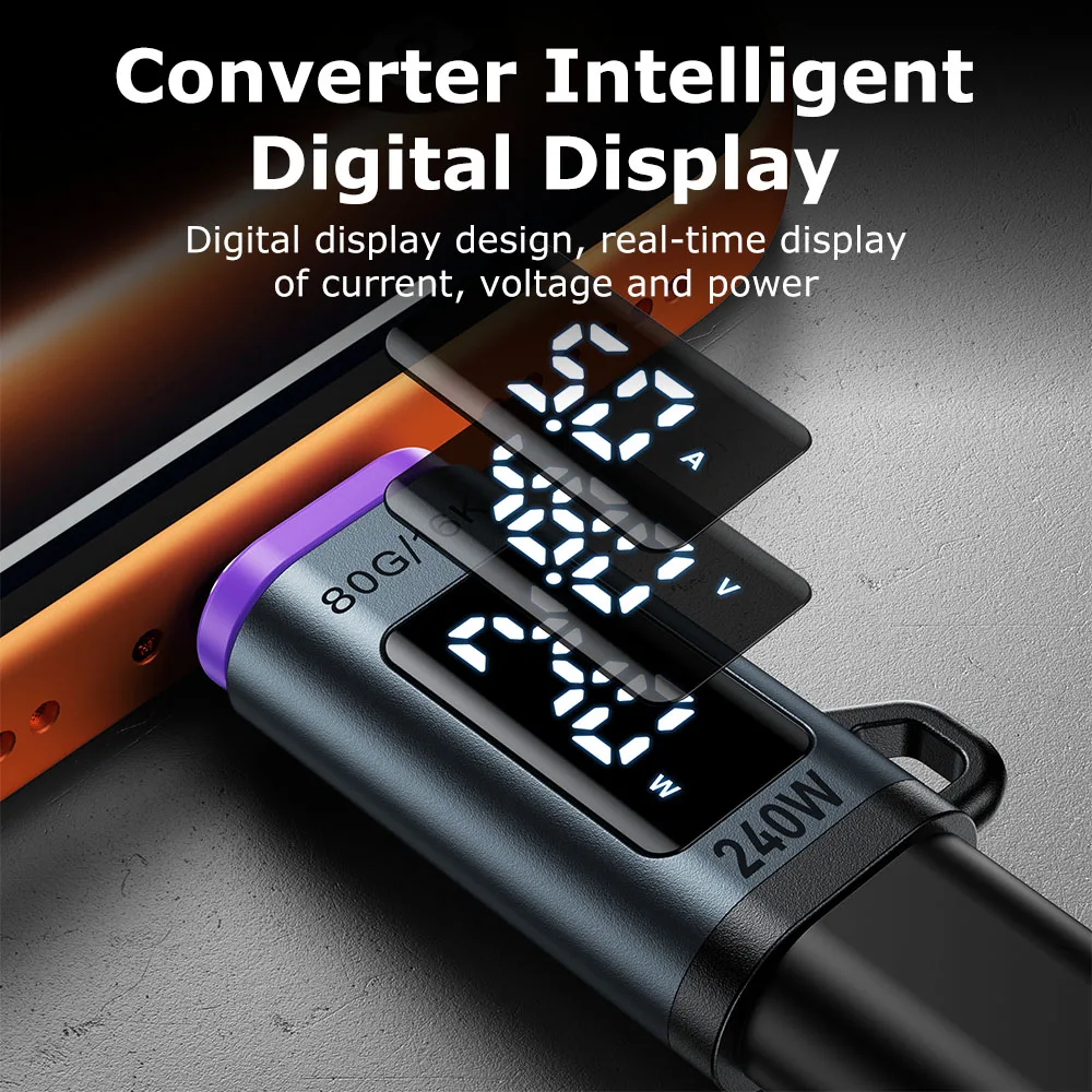 AUFU 24PIN 240W 자기 어댑터 디지털 디스플레이 USB C-타입 C 어댑터 고속 충전 USB4 커넥터 80Gbps(썬더볼트 5용)