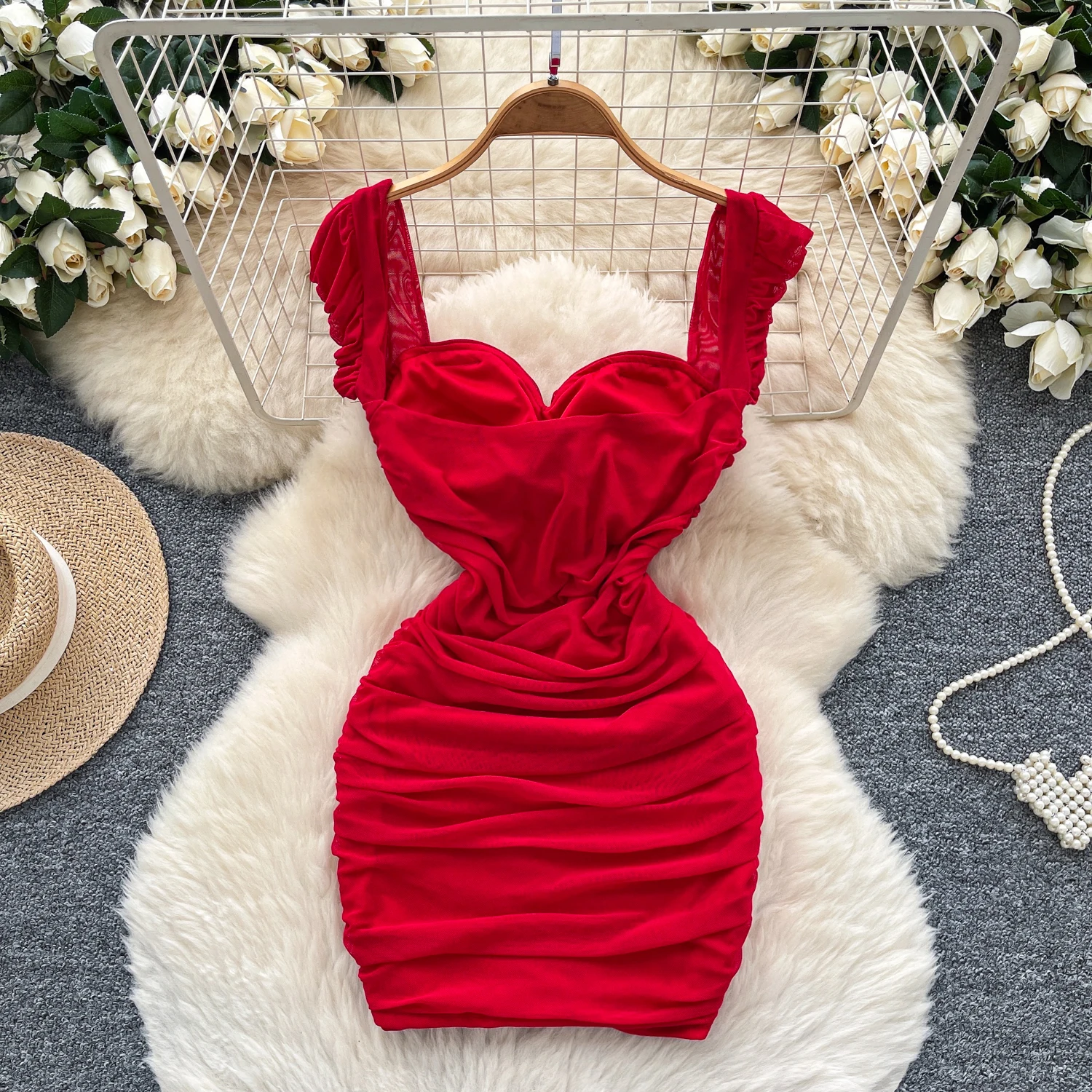 Chic vintage pleated bodycon Elegant Fairy korean fashion women clothing  ceremony dresses mini dress - AliExpress 200000345