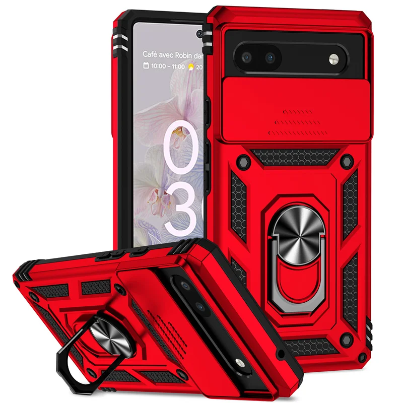 Durable Armor Slide Lens Cover with 360° Magnetic Ring Holder - Shockproof Protective Case