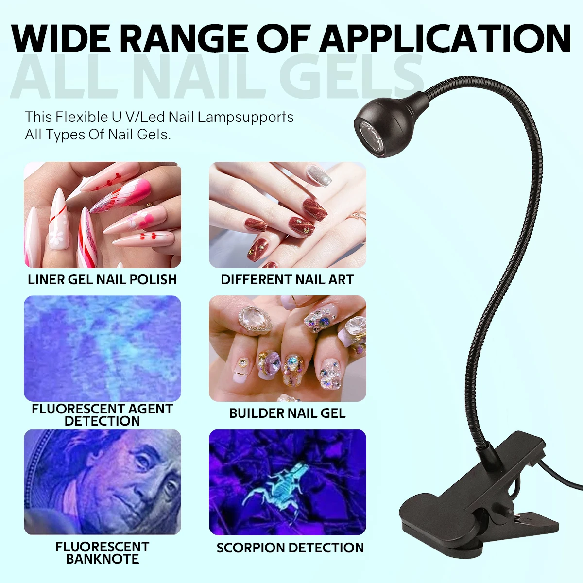 UV LED Nail Lamp For Drying Gel Polish Clip-On Flexible Tube UV Gel Curing Lamp Portable USB Mini UV Light Dryer For Manicure 5