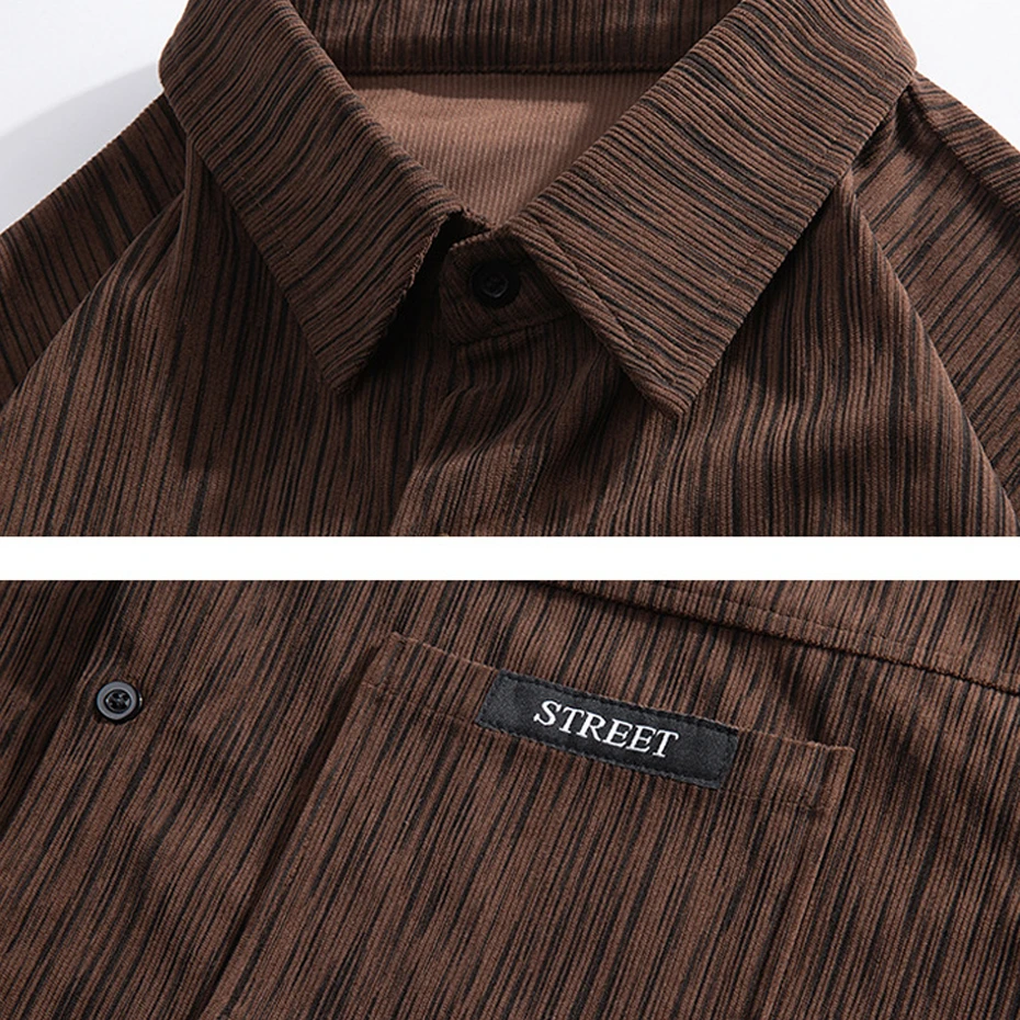 Vintage Striped Shirt Men Spring Autumn Long Sleeve Shirts Fashion Casual Cargo Shirt Jacket Male