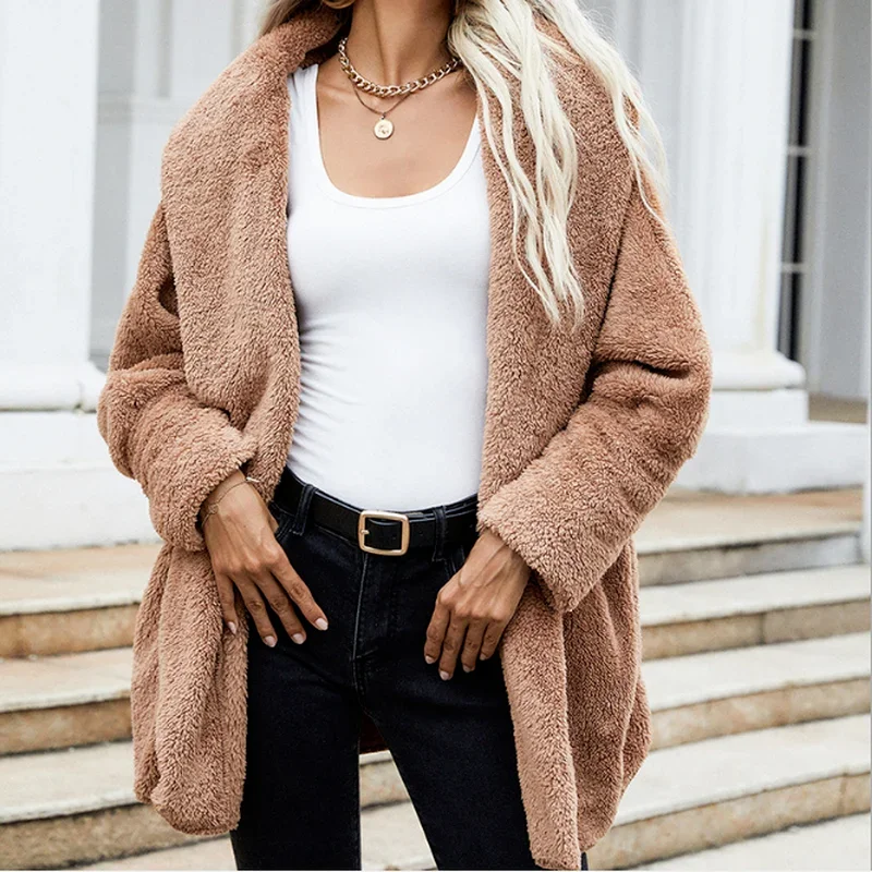 Teddy Cashmere Fleece Long Sleeve Cardigan Jacket Women's Casual Long 2024 New Thicken Warm Autumn and Winter Jacket Streetwear