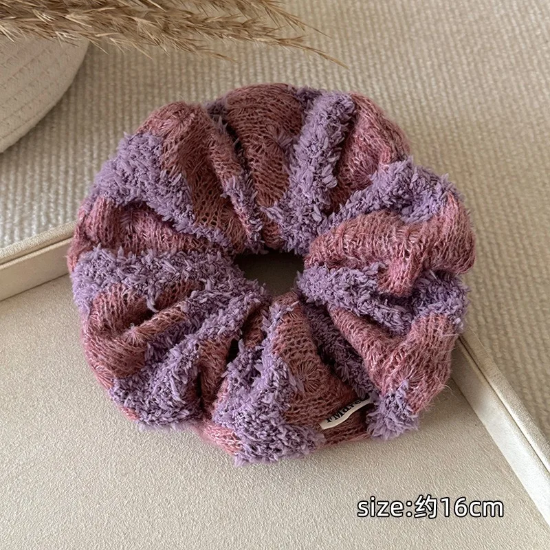 1 Stück gestrickter Haargummi für Herbst/Winter, lässig und vielseitig, elastisch für niedrige Pferdeschwänze, hochelastisches Haar – Detail 6