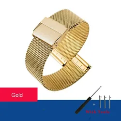 Quick Release Milanese Watch Strap - Universal Waterproof Wristband with Tool - 22mm (Gold)