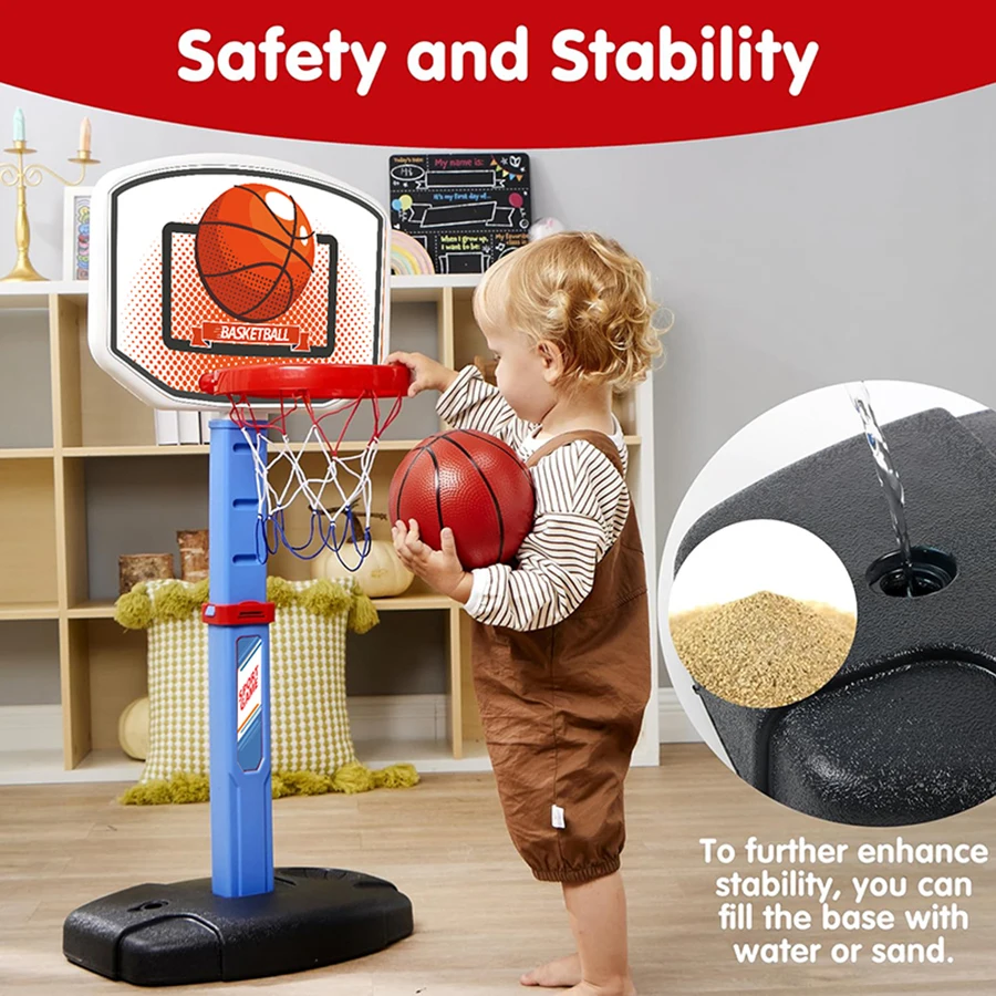 Basketball Set, Adjustable Hoop with 4 Balls, Indoor Outdoor Play, Carnival Game, Christmas, Birthday Gift 4