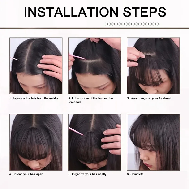 Synthetic Clip in Bangs Wispy  Hairpieces for Women Clip on Air Bangs Flat Neat Bangs Hair Extension for Daily Wear