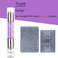 Transparent Silicone Nail Art Stamping Kit with Dual - Sided Stamper and Scraper for French Manicure Design (1836 - Purple)