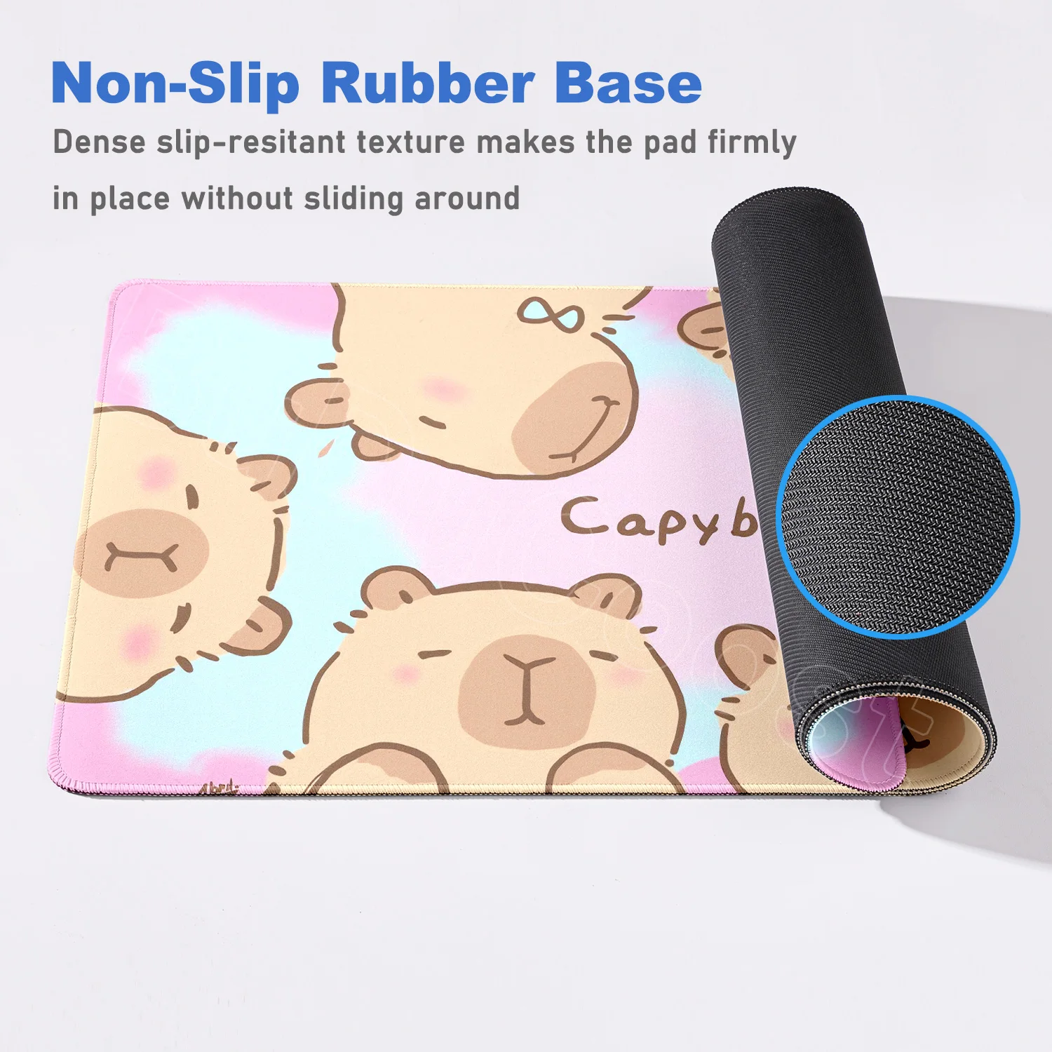 Large Cute Capybara Cartoon Mouse Pad - Non-Slip Rubber Office Decor Kawaii Anime Desk Mat Rug