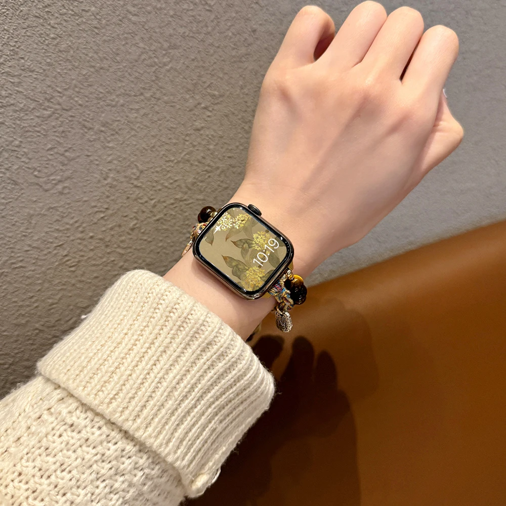 Natural Stone Tiger Eye Braided Band Women's Wrist Bracelet Watch Strap