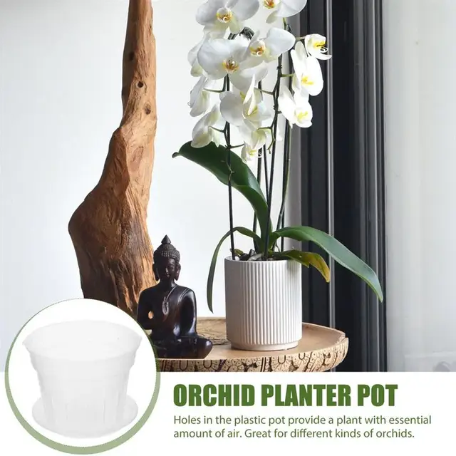 Vasi per orchidee, vasi per orchidee trasparenti con fori e piattini,  fioriere per orchidee a fessura traspirante per interni all'aperto 5 set,  parti di tosaerba