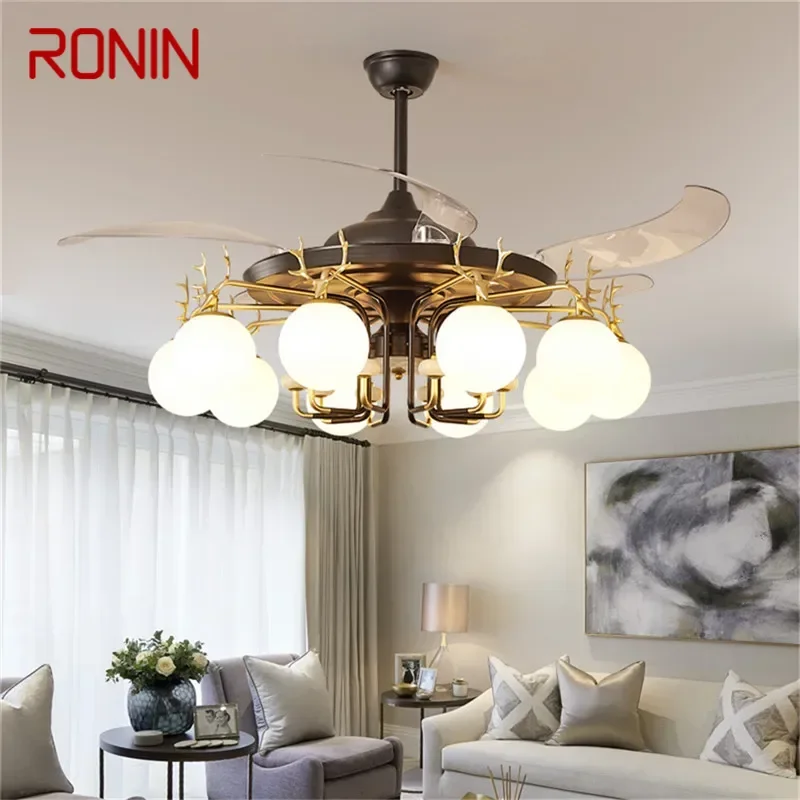 RONIN Modern Stealth Fan Light Luxury Living Room Restaurant Bedroom Ceiling Fan Light Remote LED Electric