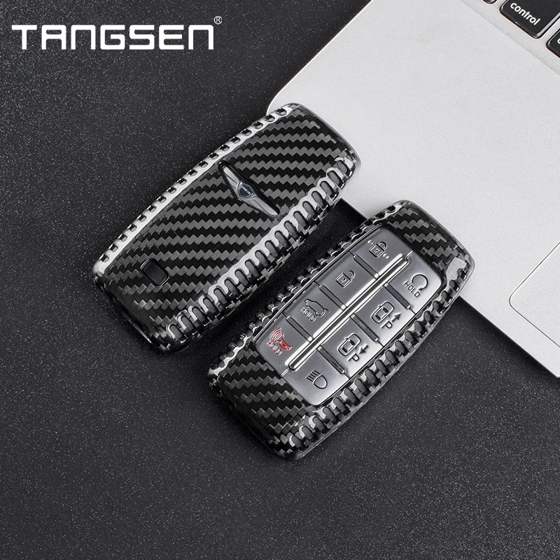 Carbon Fiber Car Key Case Cover Compatible for Genesis G70 G80 G90 GV70 GV80 GV90 Smart Remote Shell Auto key case,key case cover,car key shell,car key chain