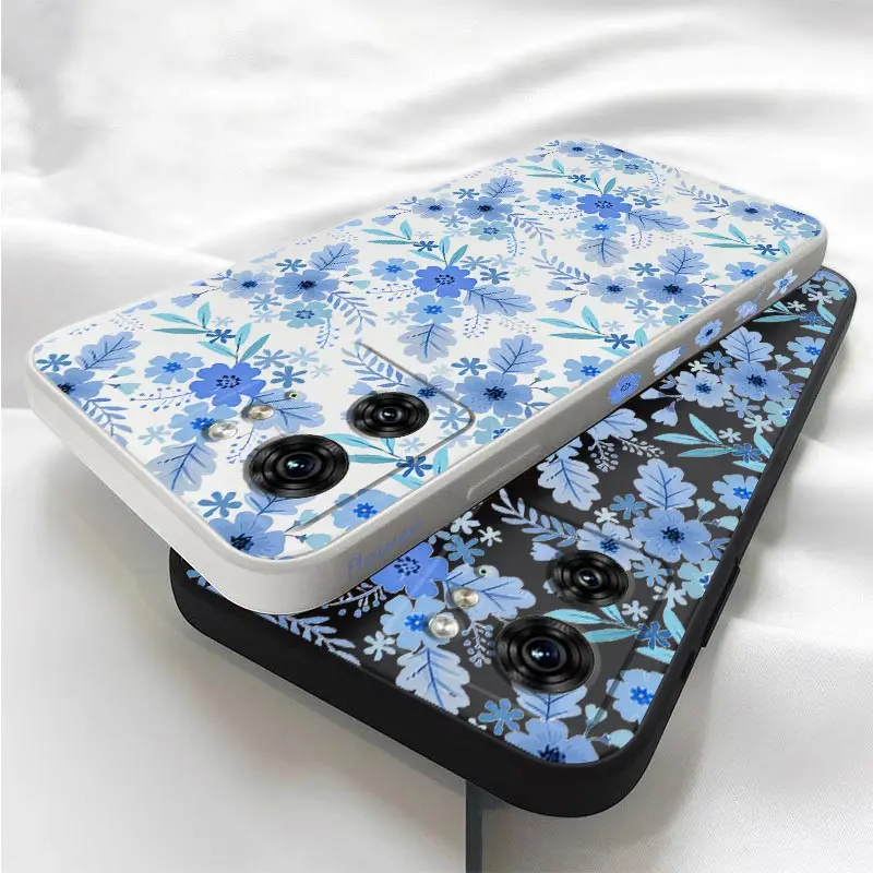 Blue Floral Silicone Phone Case - Elegant Protective Cover