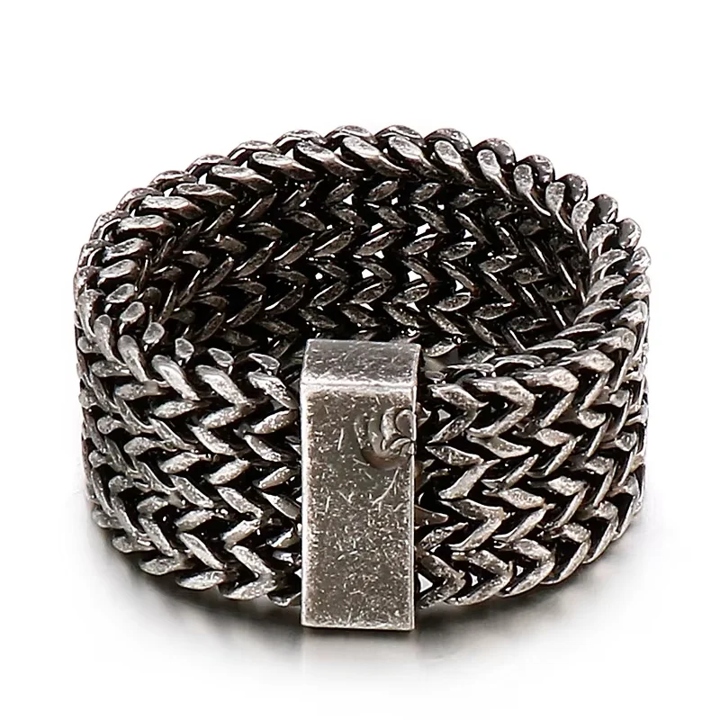 Fongten Männer Ring Edelstahl Mesh Kette Charm Ringe für Männer Hip Hop Finger mehrfarbigen Schmuck