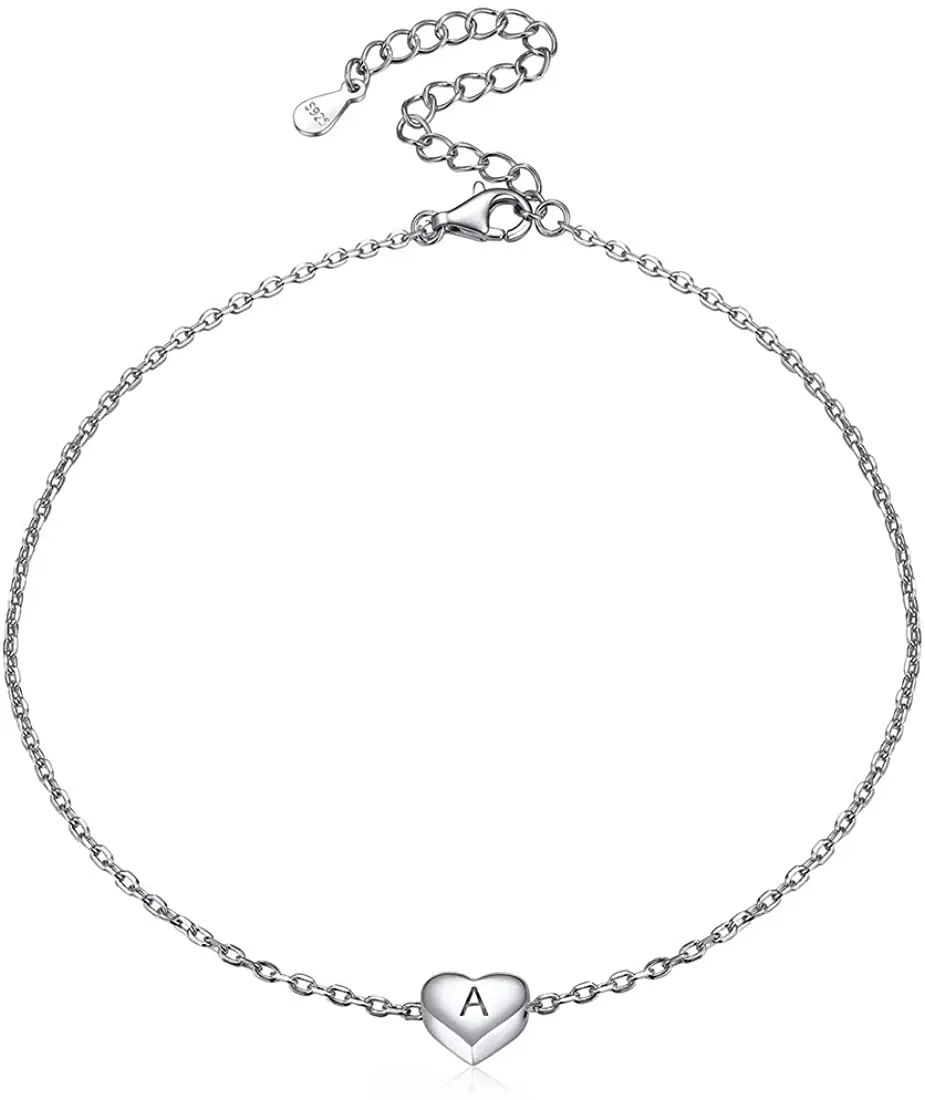 

ChainsPro 925 Sterling Silver Initial Anklets for Women Girls Dainty Beach Heart Ankle Bracelet Foot Jewelry Adjustable Size
