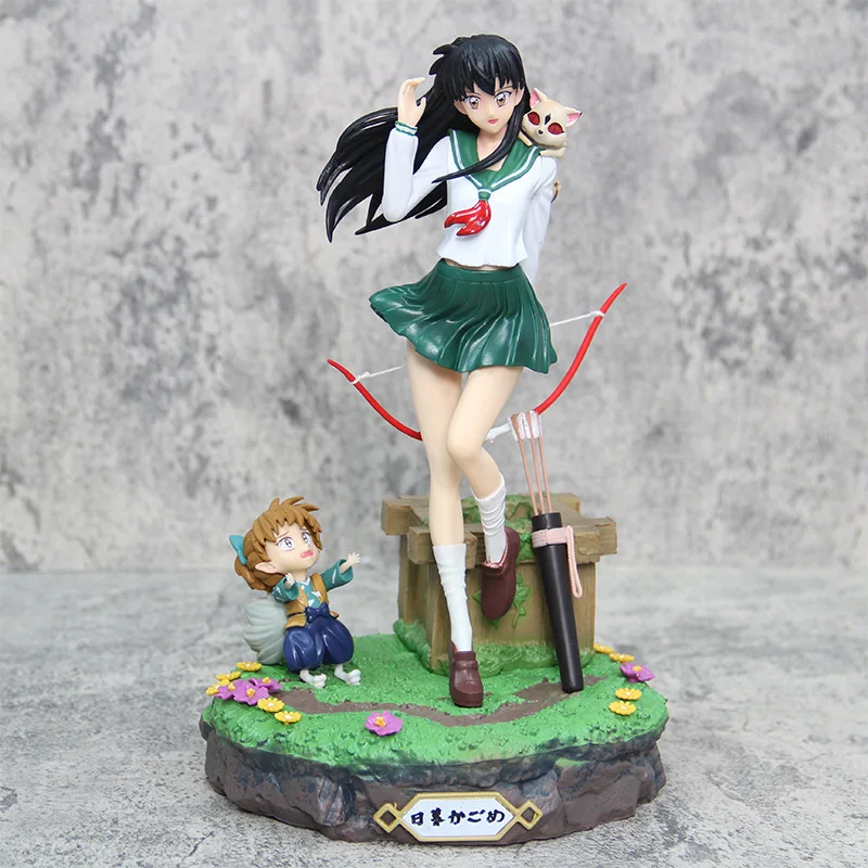 

28cm Inuyasha Gk Higurashi Kagome Shippo Pvc Figure Model Toy Sesshomaru Figurine Beautiful Girl Second Dimension Creative Gift