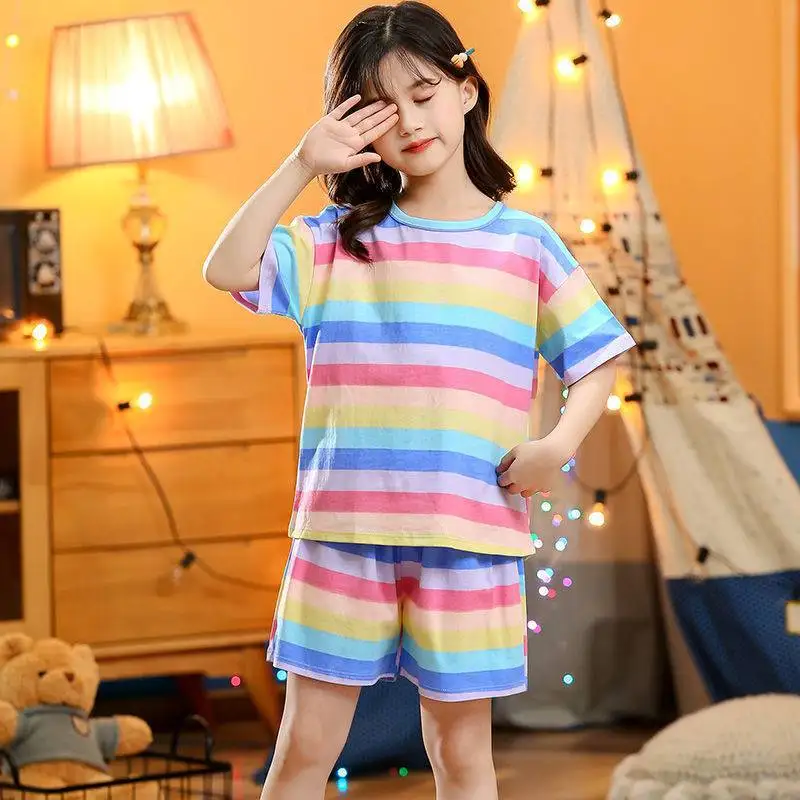 Teenage Girls Pajamas New Summer Cartoons Rabbit Children's Clothing Boys Sleepwear  Cotton Pyjamas Sets For Kids 4 6 8 10 Years cotton nightgowns Sleepwear & Robes