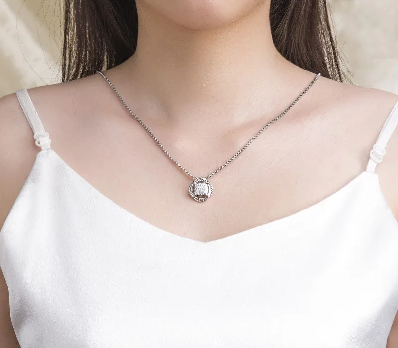 Fashionable European and American square earrings with zircon button thread inlay