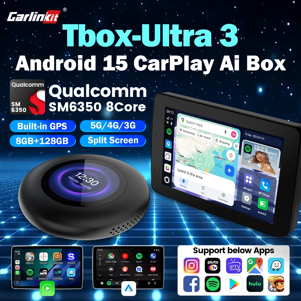 CarlinKit 5G LTE Android 15 TVボックス Tbox-Ultra3 WiFi6 SM6350 8 