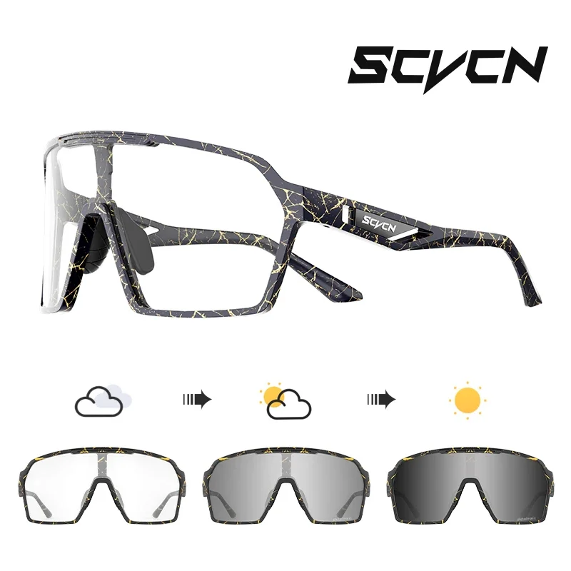 SCVCN Cycling Photochromic Sunglasses Men Women Outdoor Sports Running Glasses UV400 MTB Road Bike Eyewear Driving Hiking