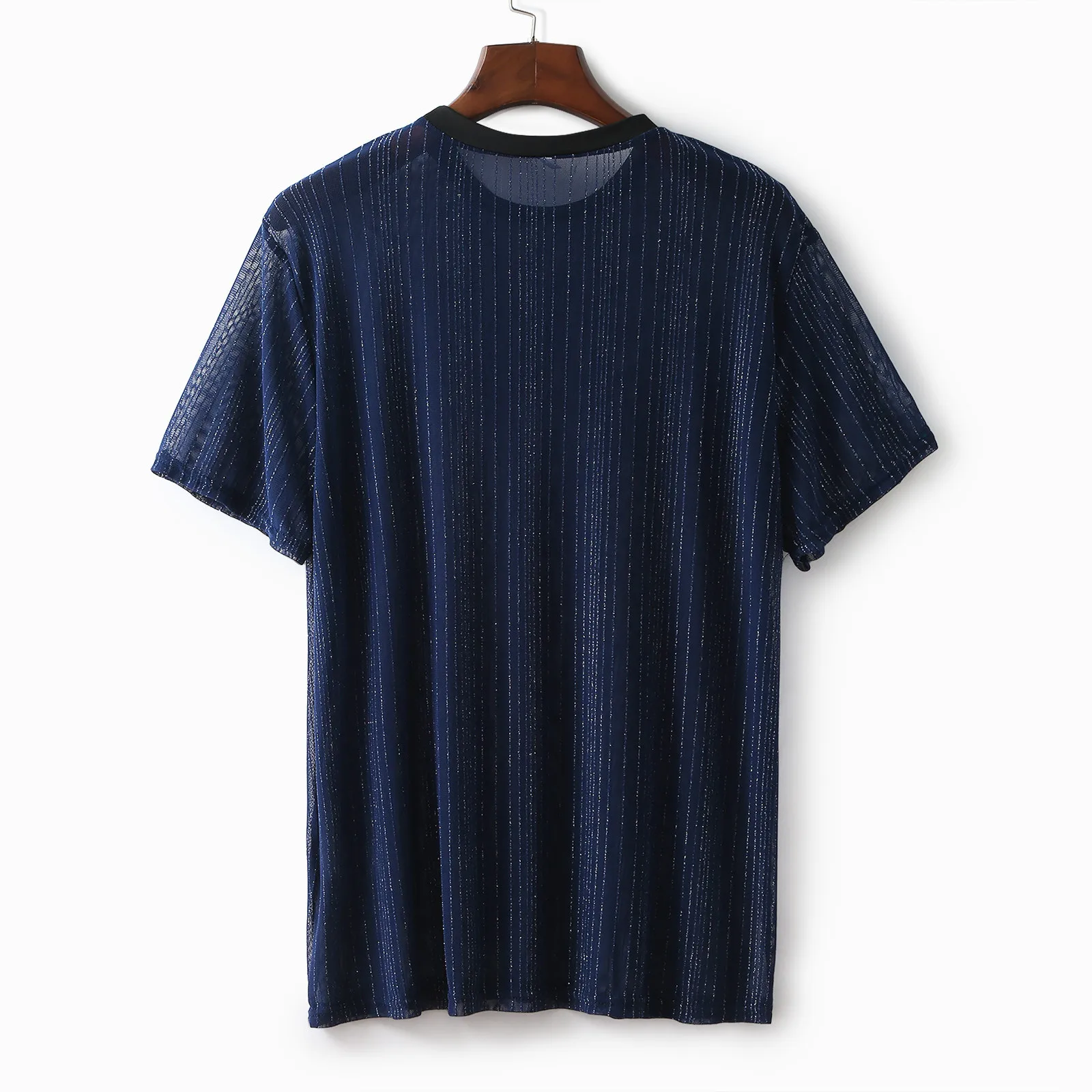 Men Glitter See-through T-shirt Short Sleeve Sequin Transparent Mesh Shirts Summer