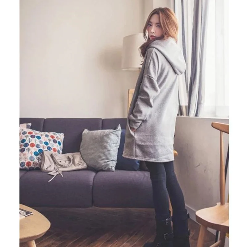 2023 autumn and winter women's long sleeve pullover sweater women's large size loose long hooded velvet padded top coat