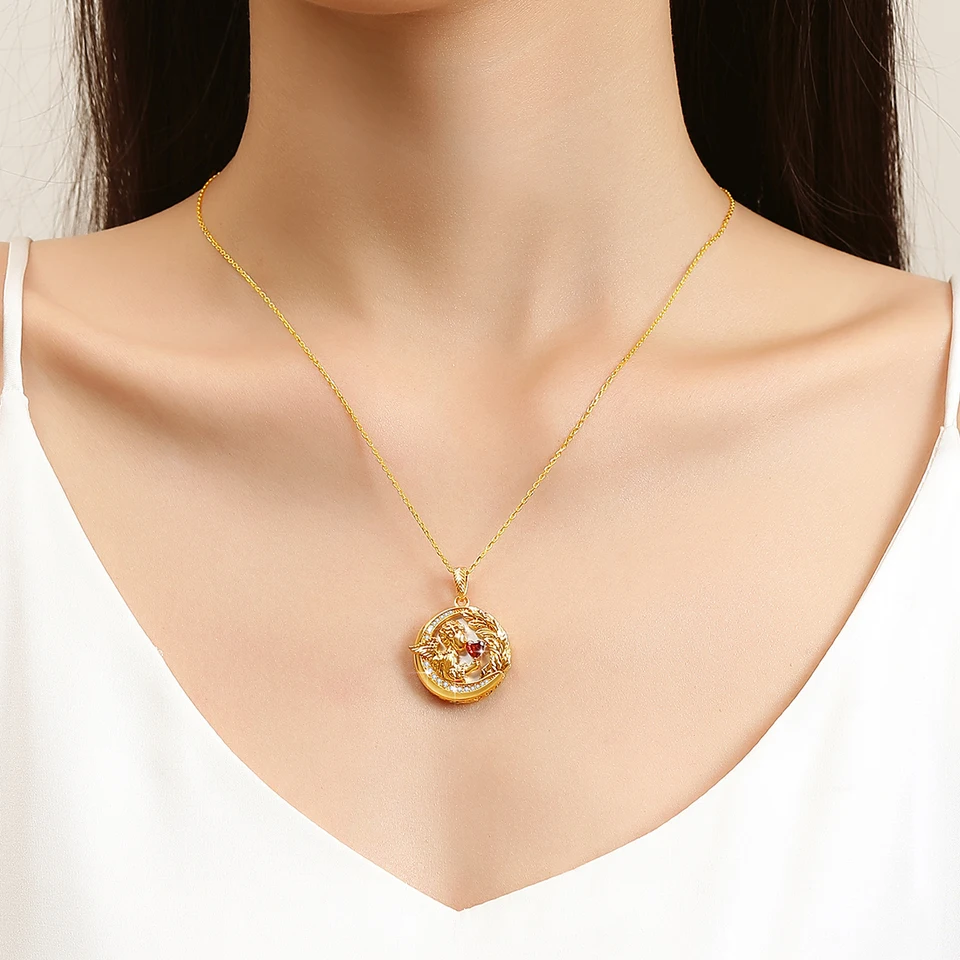 100% 本物の 18k ゴールドエンジェルネックレスペンダント Au750
