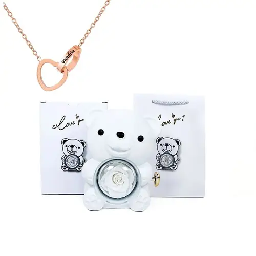Eternal Rose Teddy Bear Jewelry Box with Custom Name Necklace Valentine Wedding Special Present for Girlfriend Anniversary gift - Image 10