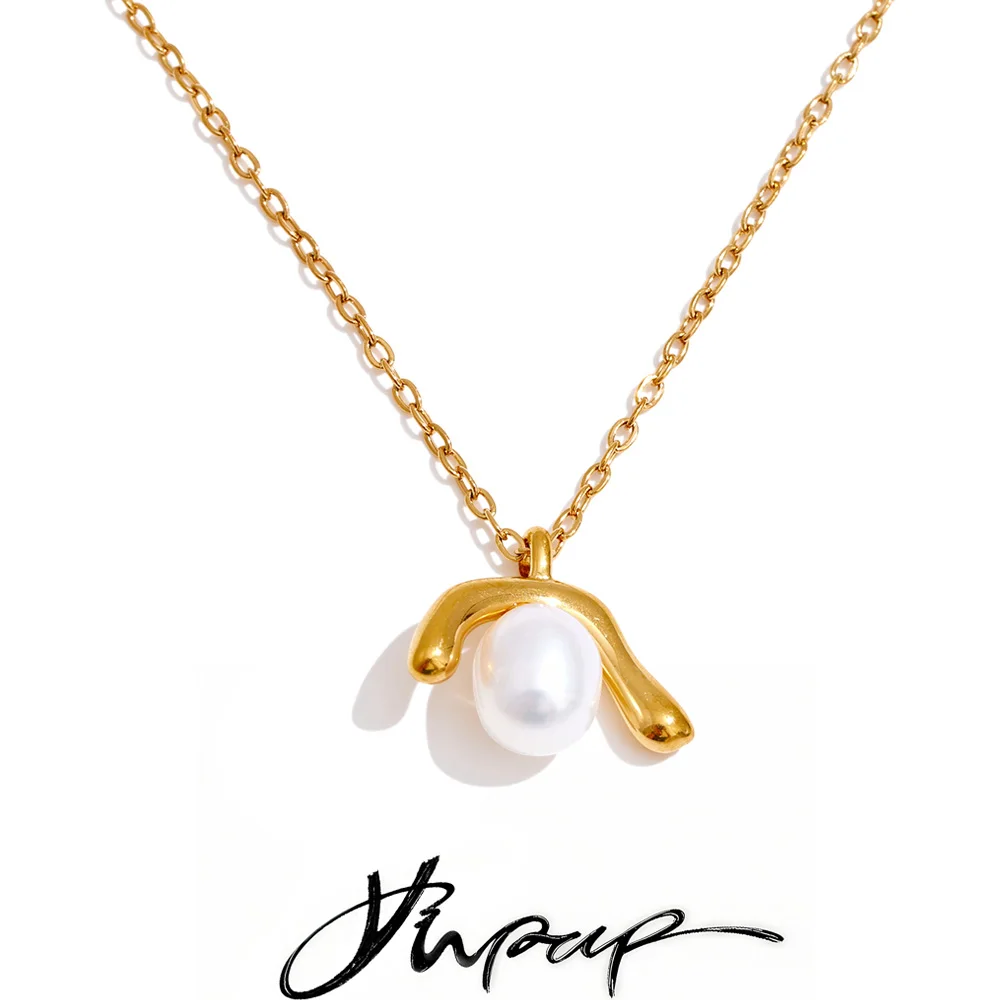 Yhpup Trendy Stainless Steel Imitation Pearls Pendant Necklace