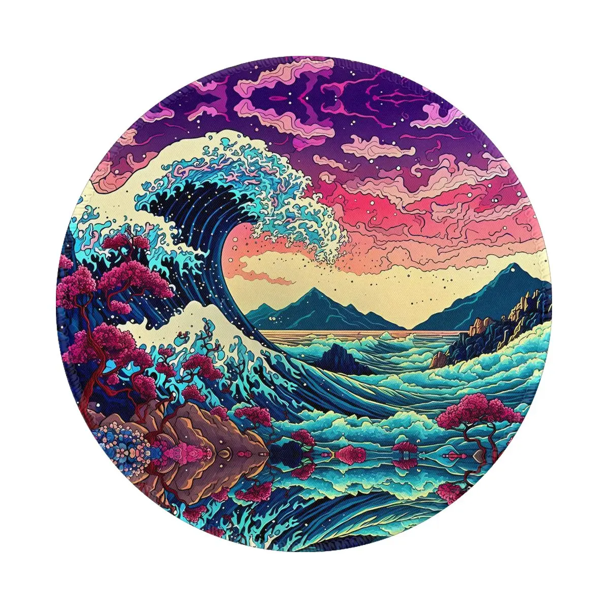 Japan Waves Mouse Pad Beauty Sunset Glow Graphic Tappetino Per Mouse In Gomma Per Ufficio Home Computer Comodi Tappetini Per Mouse Di Qualità Vintage