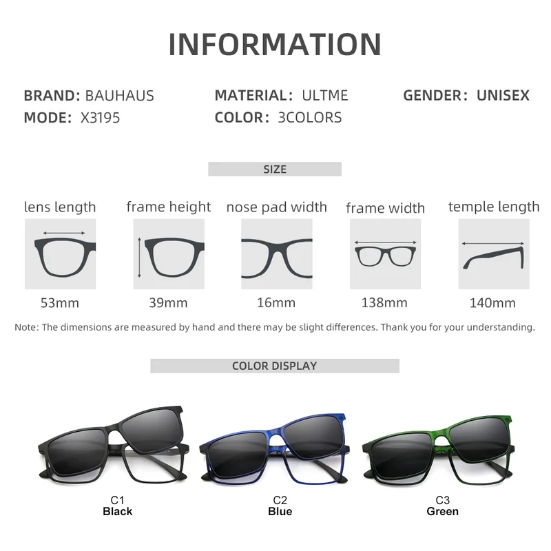 X3195 Magnet Clip On Glasses Frame Men Prescription Optical Eyeglasses Frame Women Myopia Polarized Magnet Clip On Sunglasses