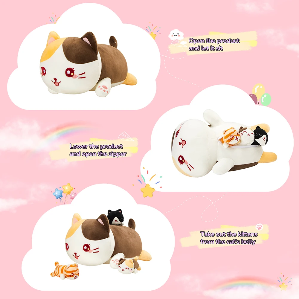 4pcs Cute Cat Family Throw Pillows 3 kittens Dolls Set Plush Toy Animals Pillows for Girl Kids Interactive Children's Plush Doll 5