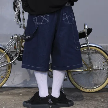 شارع العليا التطريز عادية فوق الركبة الصيف شورت جينز الرجال واسعة الساق فضفاض Y2K الدنيم قصيرة المتضخم خمس نقاط السراويل - Image 4