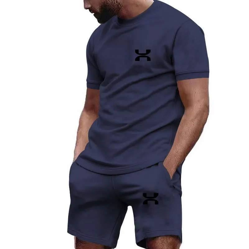 Summer Men's Fitness Fashion Men's Casual Sportswear Set, Quick Drying Sportswear Short Sleeved T-shirt+shorts 2-piece Set