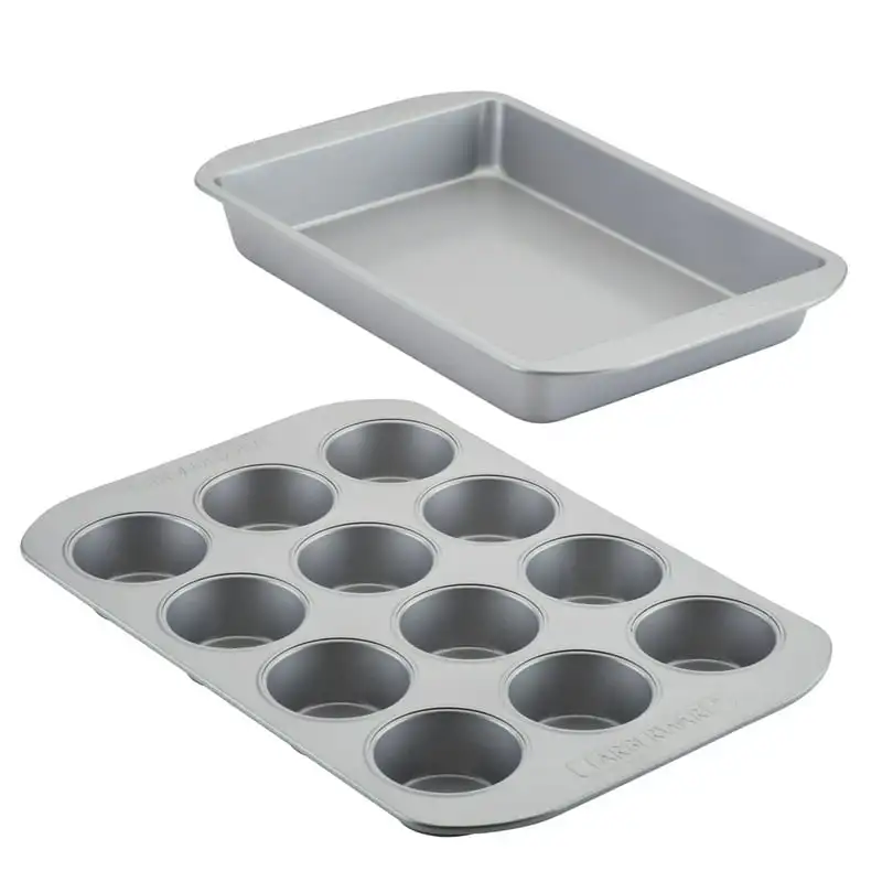 

Bakeware Muffin Cake and Lasagna Pan Set, 2-Piece, Gray in square cake pan Molde para hornear Silicone air fryer liner Metal bu