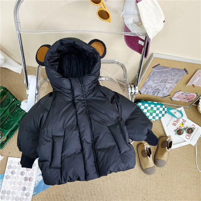 Baby Hooded Boys and Girls Mid-Length White Duck Down Coat Children Warm Quilted Jacket