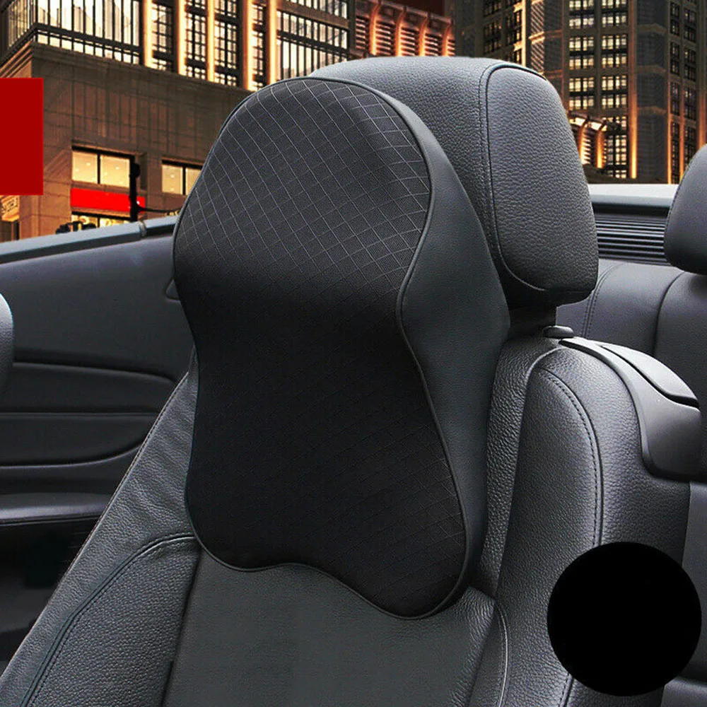 

1X Car Seat Headrest Pad Memory Foam Pillow Head Neck Rest Support Cushion Black Polyester Interior Accessories 30cmx22cm