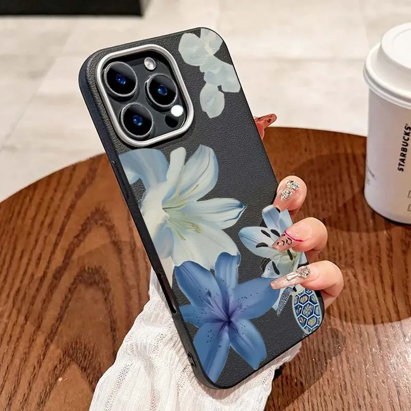 Elegant Blue Lily Pattern Soft Matte Phone Case Cover