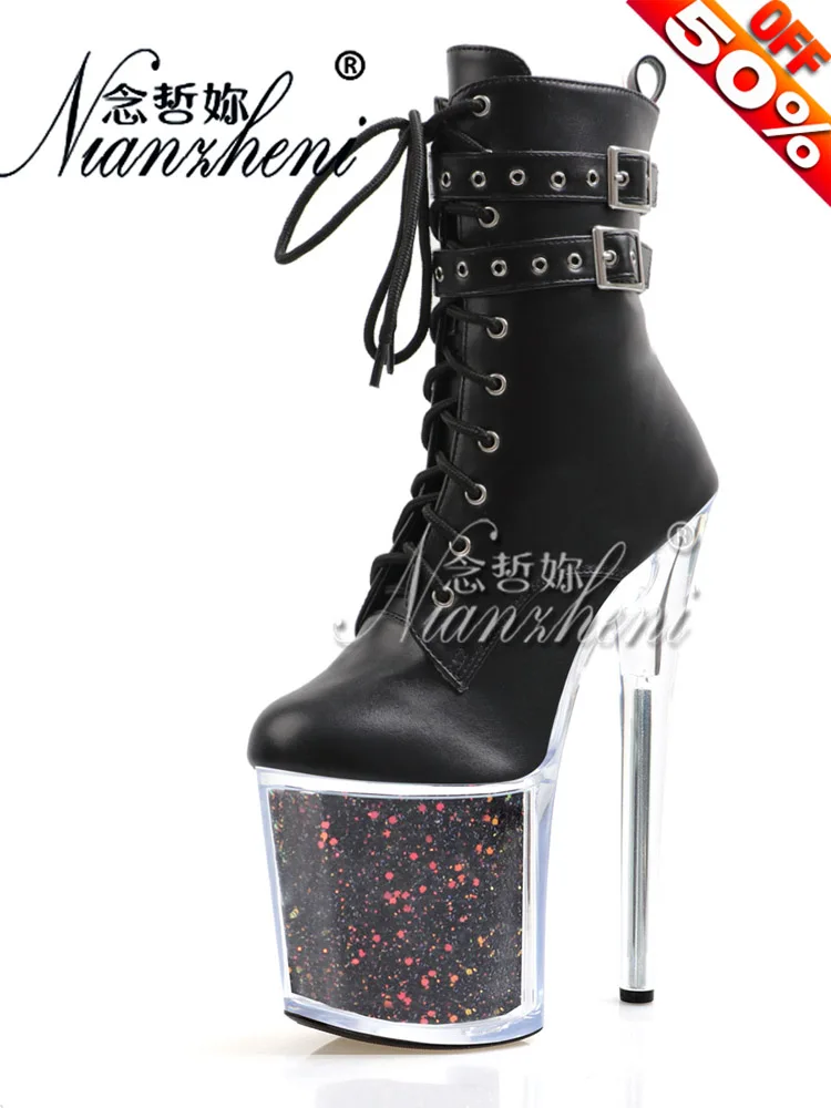 8Inches Belt Buckle Sexy Fetish Stripper Heels Womens Ankle Boots Pole Dance Shoes Exotic Dancer Fashion 20cm Platform Nightclub